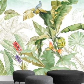 Wallpaper living room green leaves v135