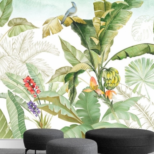 Wallpaper living room green leaves v135