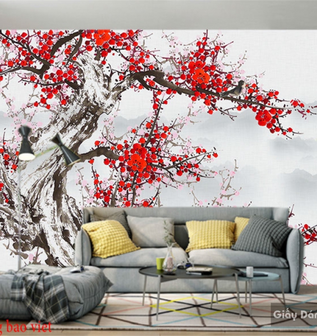 Living room wallpaper peach blossom h209
