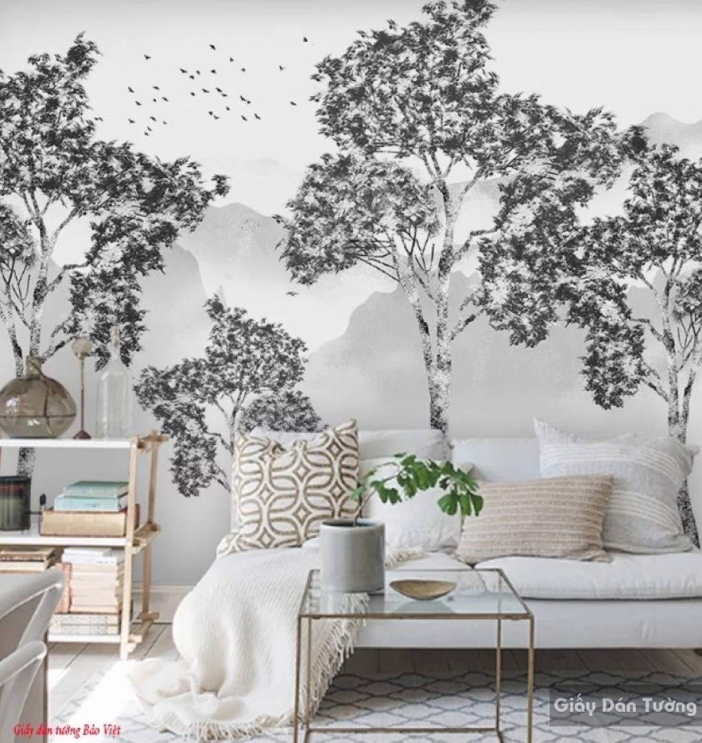 Black and white living room wallpaper v136