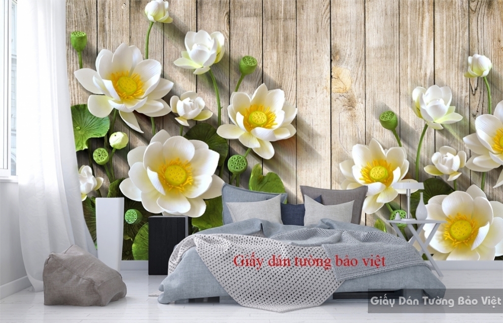 3D lotus wallpaper for bedroom H100 | Bao Viet wallpaper