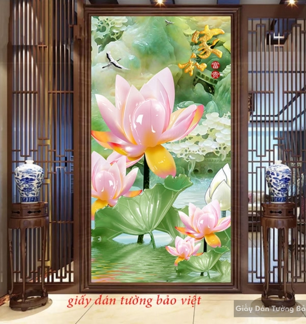 Painting glass 3d lotus flower k148
