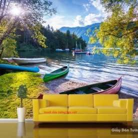 Wall paintings of mountain river landscape m060