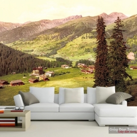 Wall paintings of mountain river v248