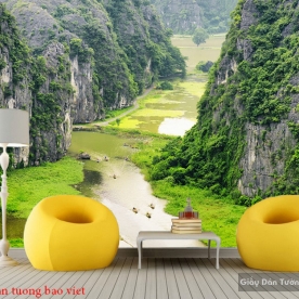 Wall paintings of Vietnam river and mountain scenery m074