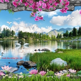 Wall paintings of mountain river landscape fi072