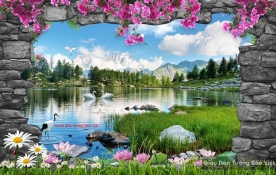 Wall paintings of mountain river landscape fi072