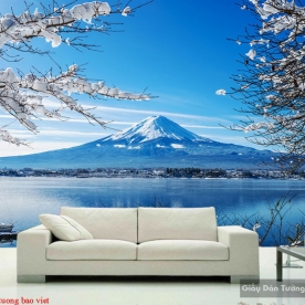 Wall paintings of mountain river landscape m076