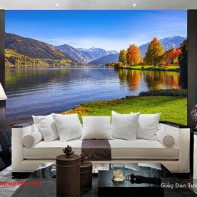Wall paintings of mountain river landscape m080