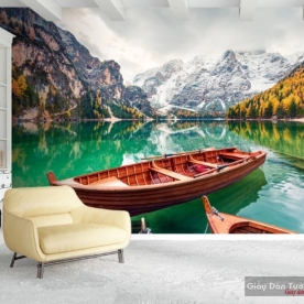 Wall paintings of mountain river landscape v243