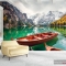 Wall paintings of mountain river landscape v243