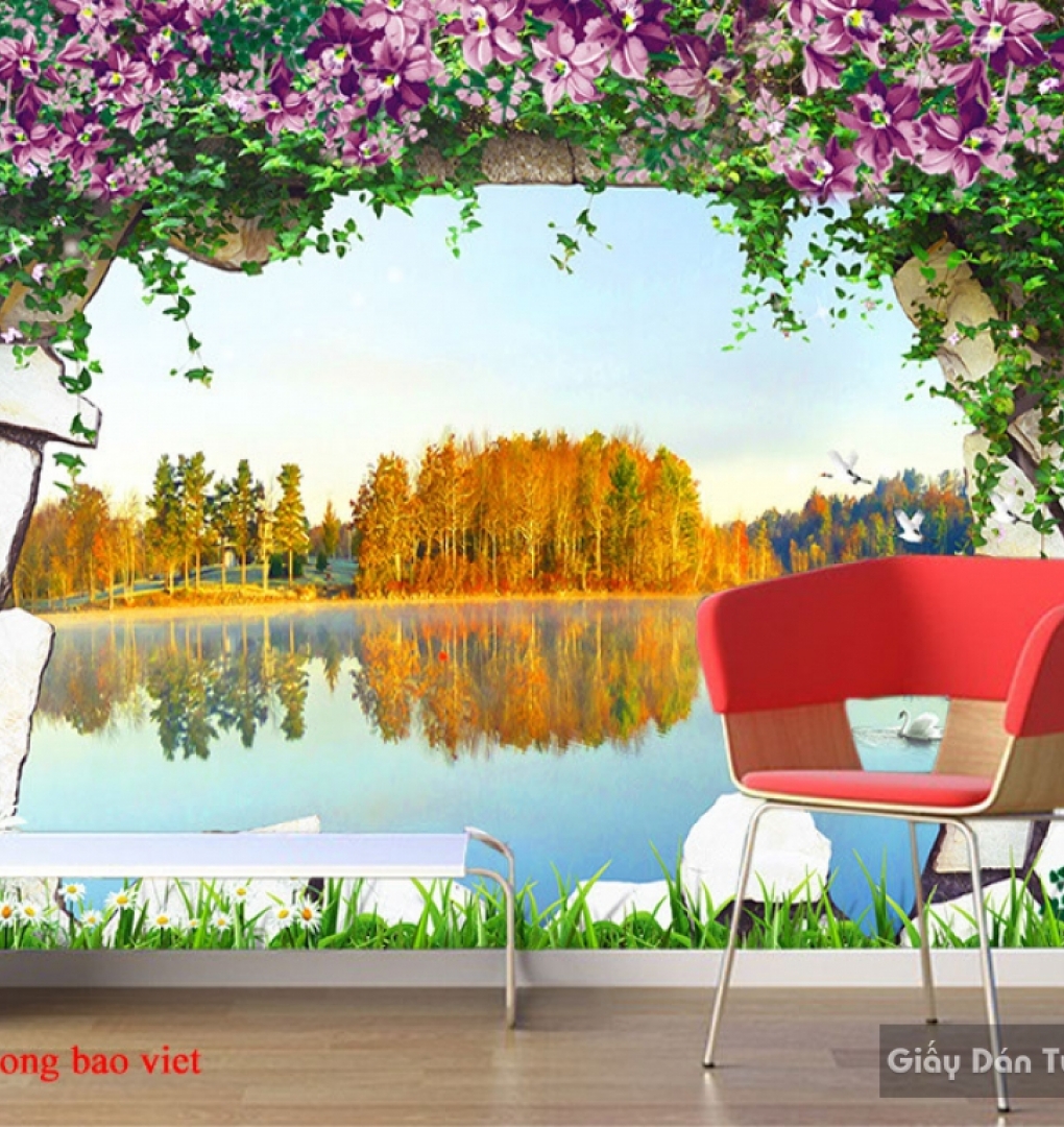 Wall paintings of mountain river 3d m079