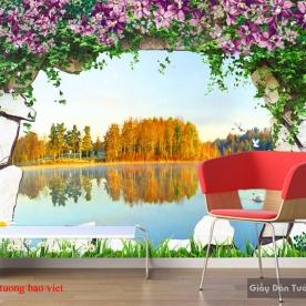 Wall paintings of mountain river 3d m079