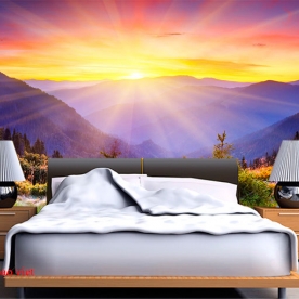 Wall paintings of mountain river landscape m086