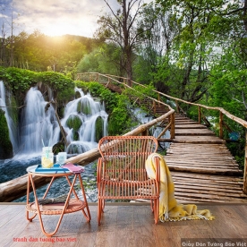 Wall paintings of waterfall w165