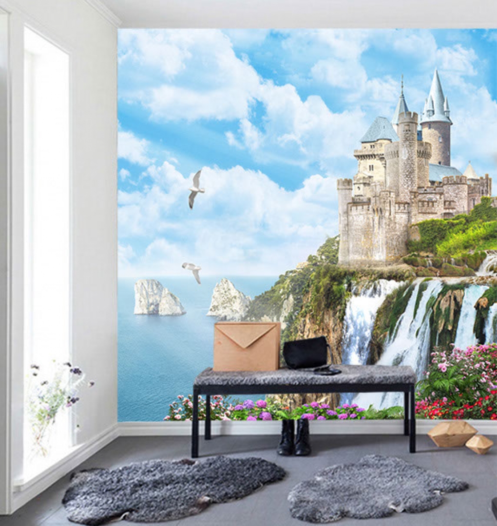 Wall paintings of 3d waterfall w193