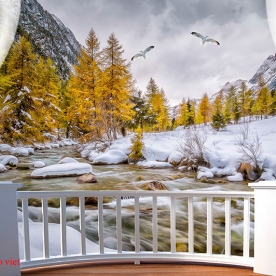 Wall paintings of waterfall w184