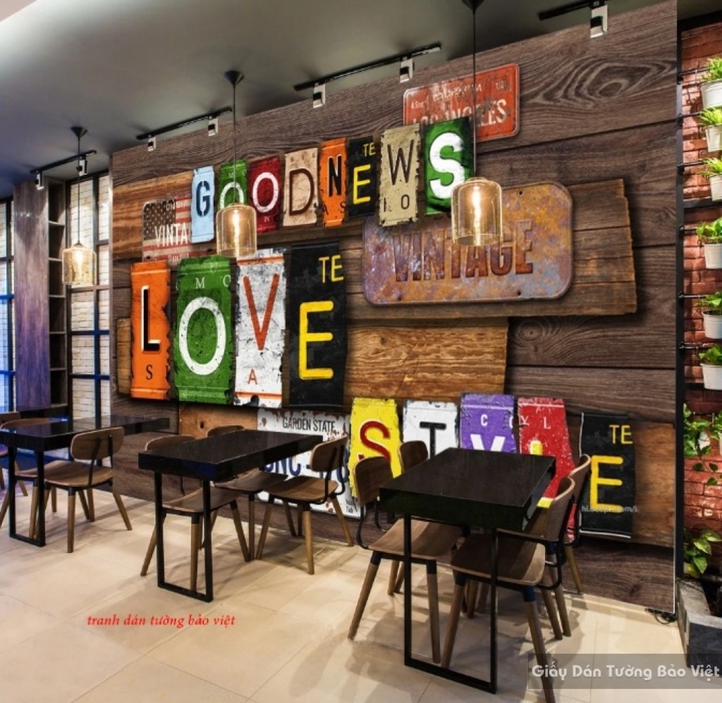 3d wall paintings for cafe in vintage style d189 | Bao Viet wall ...
