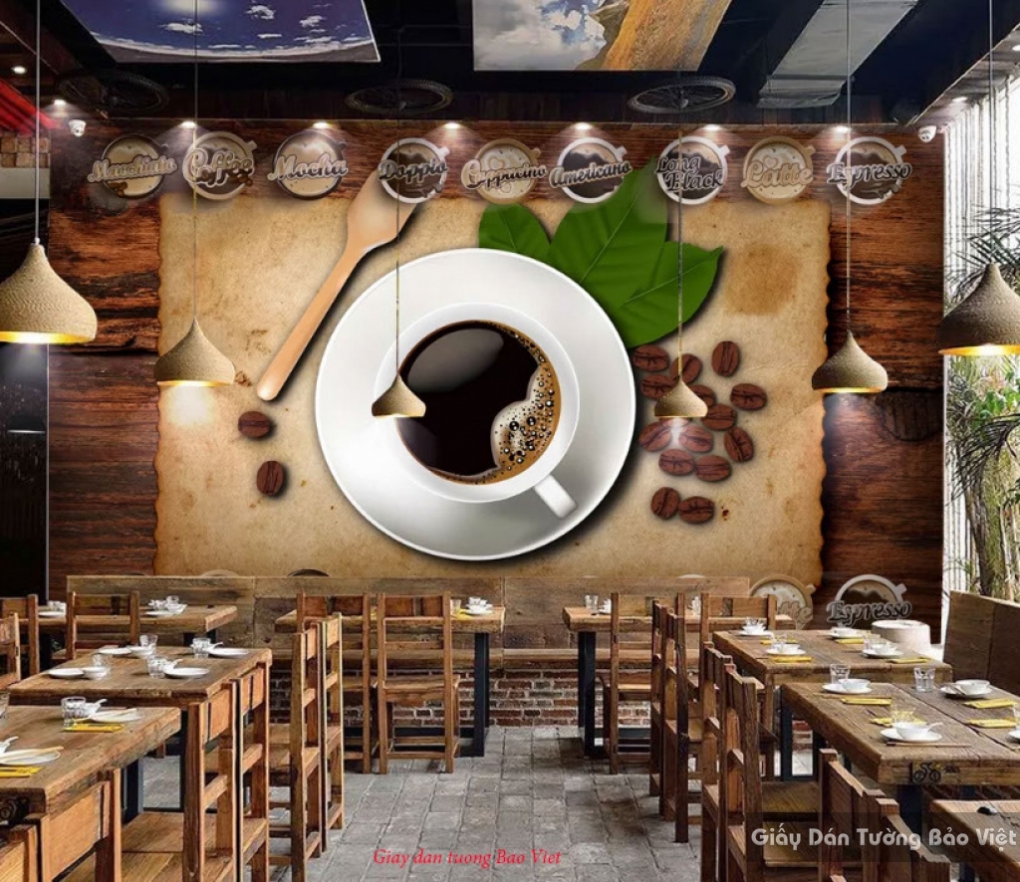 Wallpaper for cafe v296 | Bao Viet wall paintings