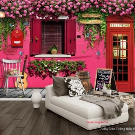 Pink wallpaper for milk tea shop v222