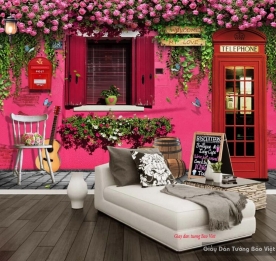 Pink wallpaper for milk tea shop v222
