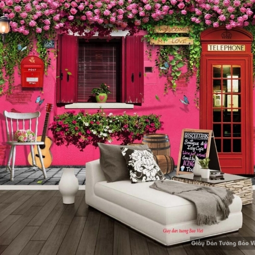 Pink wallpaper for milk tea shop v222