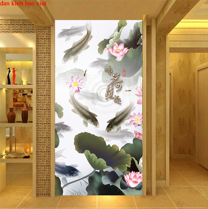 painting dan dan dan tuong ca chep lotus flower k246m