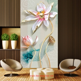 Tranh dán kính hoa sen 3d k361
