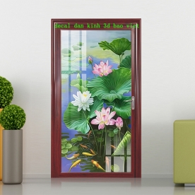 Tranh dán kính hoa sen 3d k422