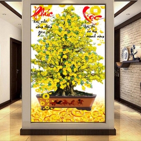 Tranh dán kính 3d 2 mặt cây mai n2003-356