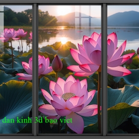 Tranh dán kính 3d 2 mặt hoa sen h384