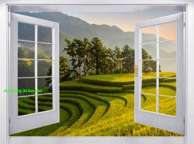 Tranh dán tường cửa sổ 3d m122