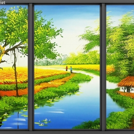 Tranh dán kính cánh đồng quê ft124