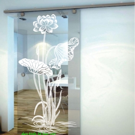 Decal dán kính nghệ thuật hoa sen glass107