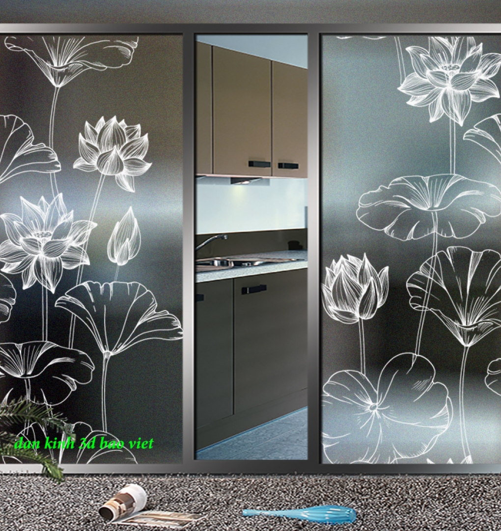 Decal dán kính mờ hoa sen siglass177