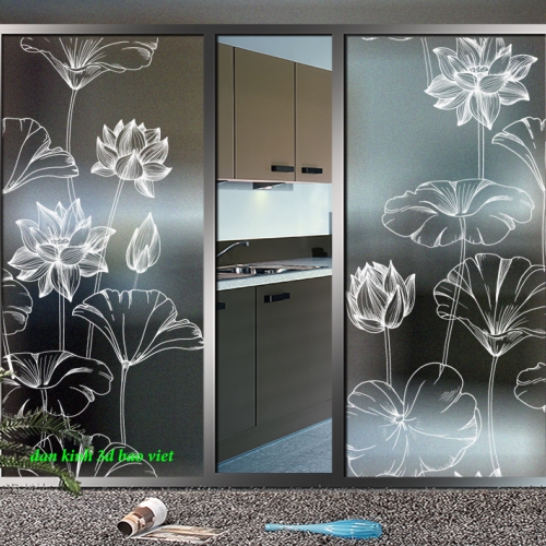Decal dán kính mờ hoa sen siglass177