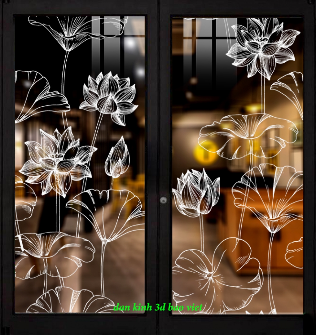Decal dán kính nghệ thuật 3d trong suốt hoa sen glass177 