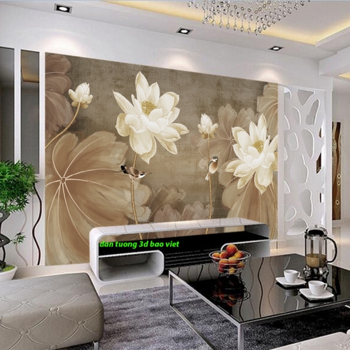 Giấy dán tường phòng khách hoa sen h401
