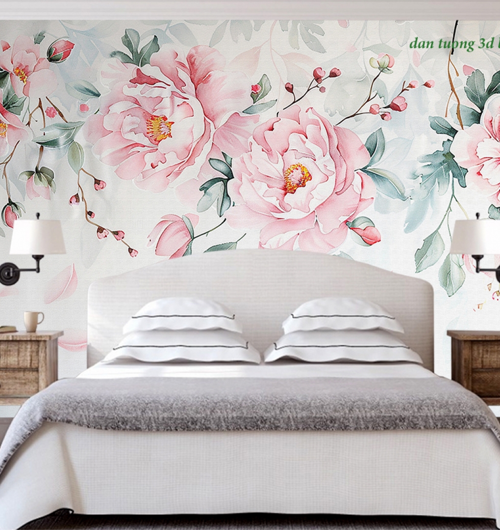 Giấy dán tường phòng ngủ hoa 3d h401