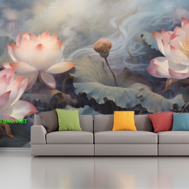Giấy dán tường phòng khách hoa sen n2003-254