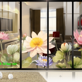 Decal dán kính cao cấp hoa sen trong suốt se191