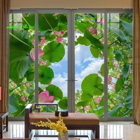 Tranh dán kính 3d 2 mặt hoa sen c226