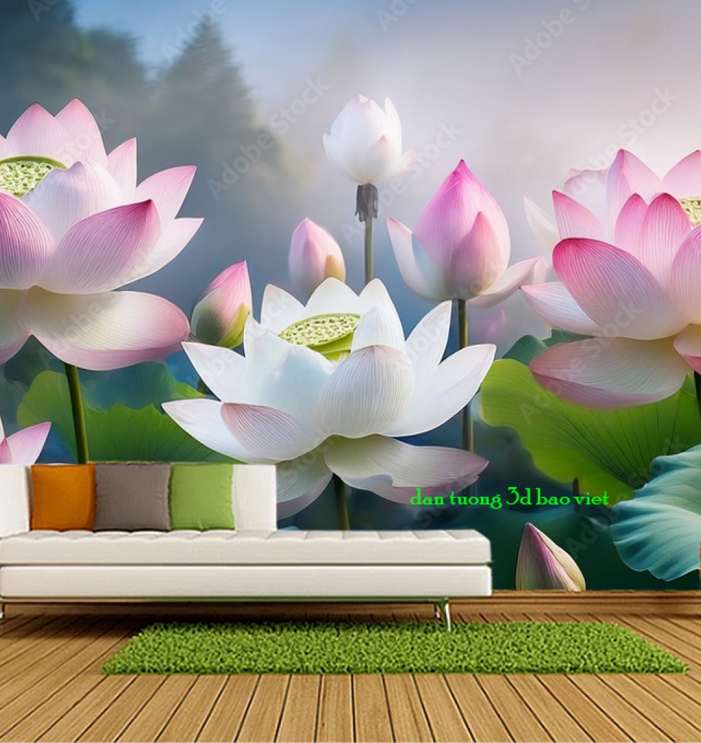 Giấy dán tường phòng khách hoa sen n2005-332