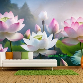 Giấy dán tường phòng khách hoa sen n2005-332