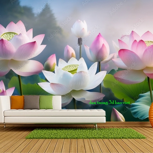 Giấy dán tường phòng khách hoa sen n2005-332