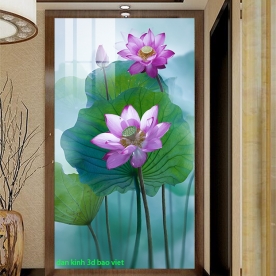 Tranh dán kính hoa sen 3d 2 mặt k614
