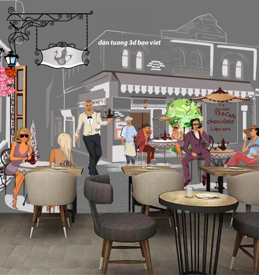 Tranh dán tường cho quán cafe 3d siglass179