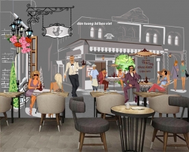 Tranh dán tường cho quán cafe 3d siglass179