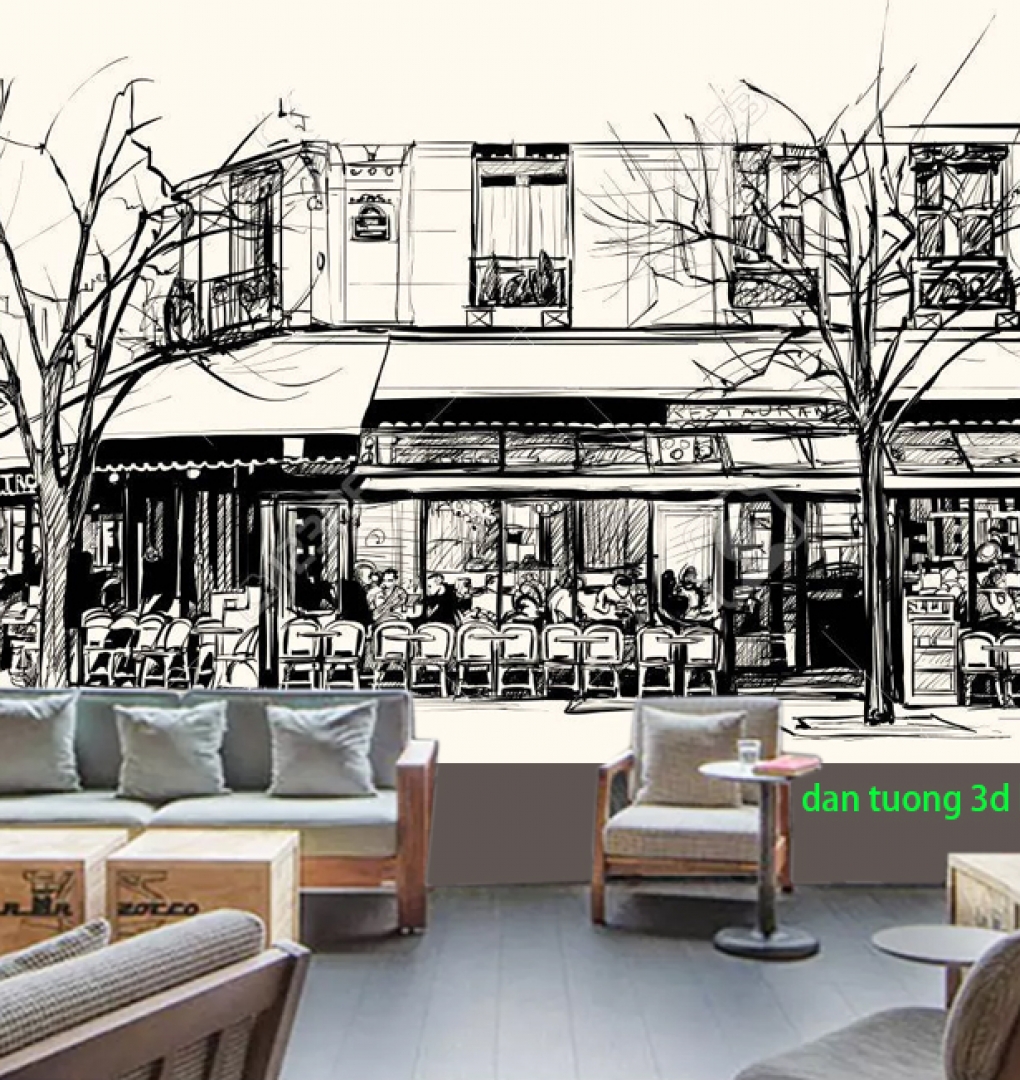 Tranh dán tường cho quán cafe n2005-334