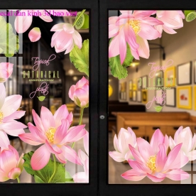 Decal dán kính hoa sen 3d trong suốt se072